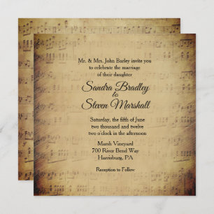 Invitación a matrimonio de tema de música de hojas