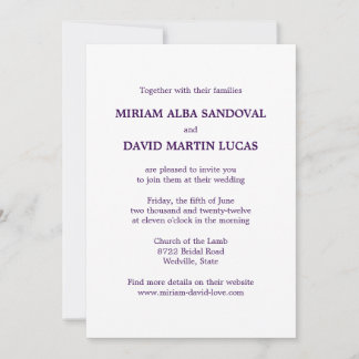 Invitación a matrimonio de texto púrpura formal mi