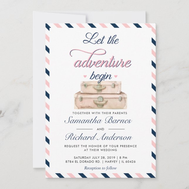 Invitación a matrimonio de viaje tarjeta postal az (Anverso)