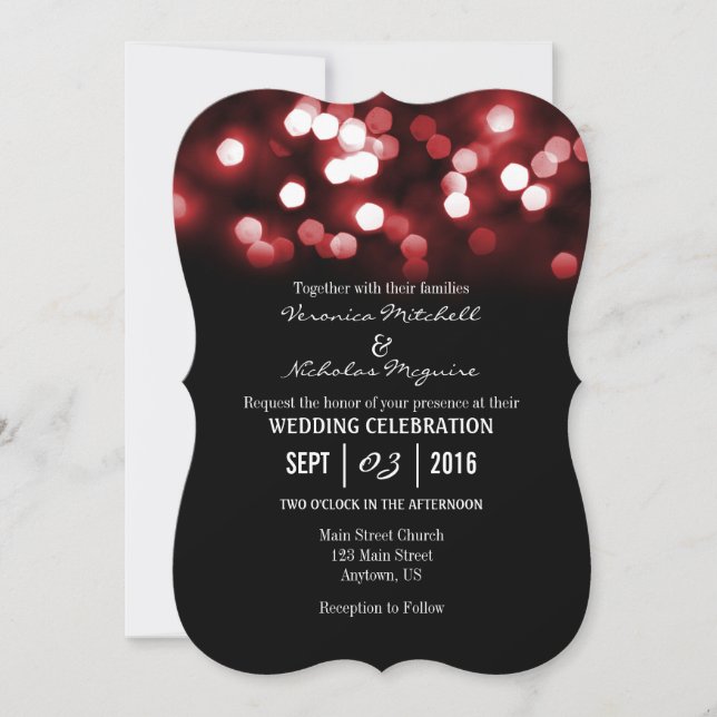 Invitación a matrimonio del Purpurina Red Black Bo (Anverso)
