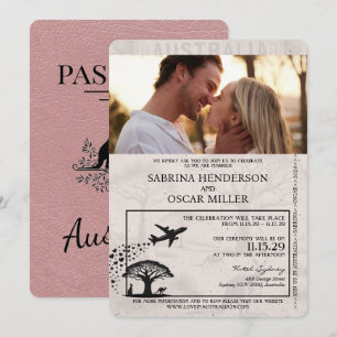 Invitación a matrimonio Dusty Rosa Australia Passp