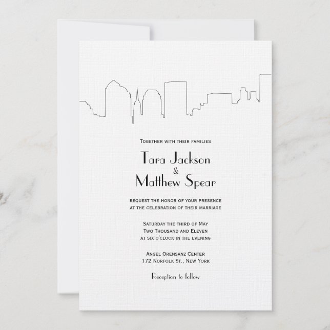 Invitación a matrimonio en línea de esbozo de NYC (Anverso)