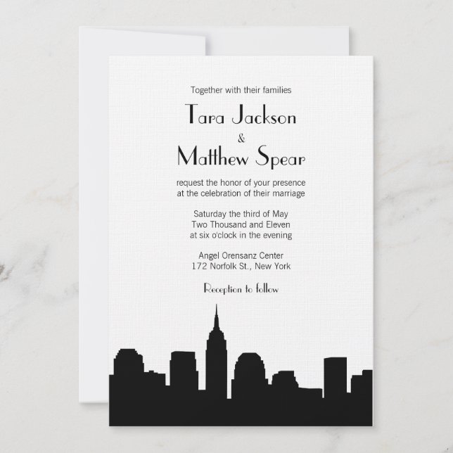 Invitación a matrimonio en línea de esbozo de NYC (Anverso)