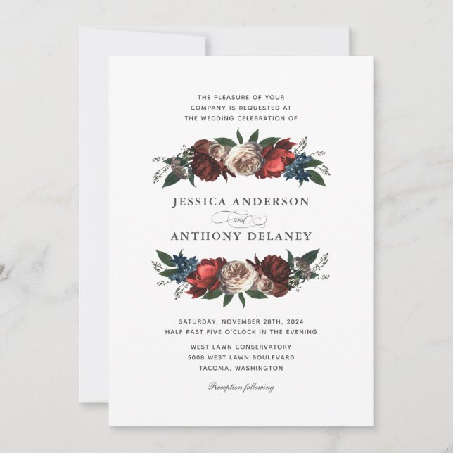 Invitación a matrimonio en monograma de acentos fl (Anverso)