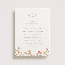 Invitación a matrimonio en monograma de ramas bell