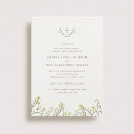 Invitación a matrimonio en monograma de ramas bell