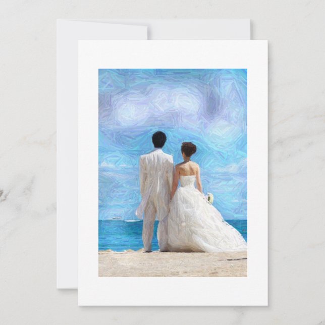 Invitación a matrimonio en pareja de playa (Anverso)