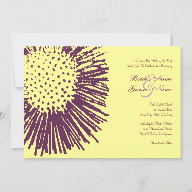 Invitación a matrimonio floral abstracto morado y  (Anverso)
