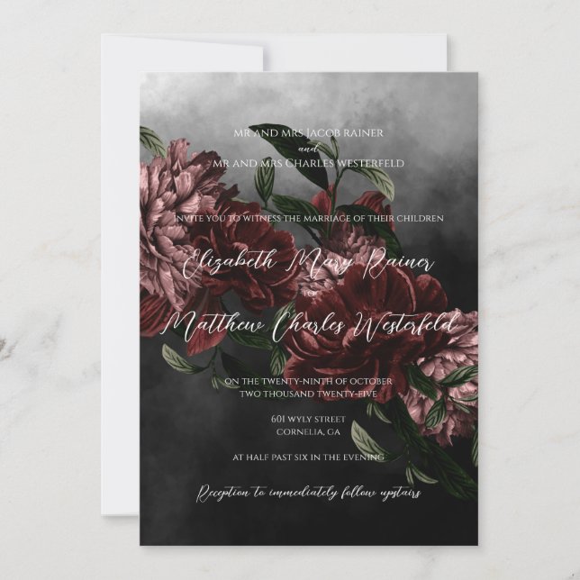 Invitación a matrimonio floral con código QR (Anverso)