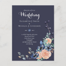 Invitación a matrimonio floral de coral azul de la