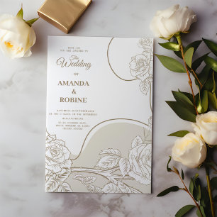 Invitación a matrimonio floral de línea simple