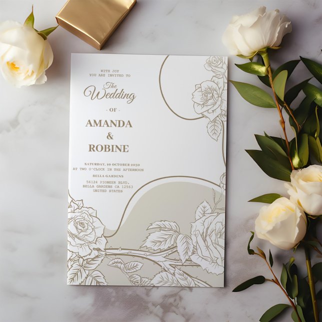 Invitación a matrimonio floral de línea simple (Subido por el creador)