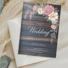 Invitación a matrimonio floral de madera rústica c