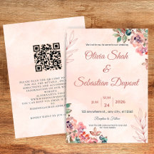 Invitación a matrimonio floral de QR Code Boho