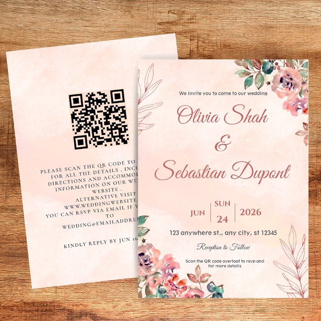 Invitación a matrimonio floral de QR Code Boho (Subido por el creador)