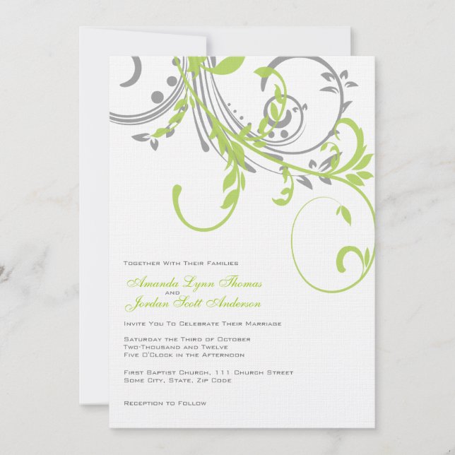 Invitación a matrimonio floral doble plateado y li (Anverso)