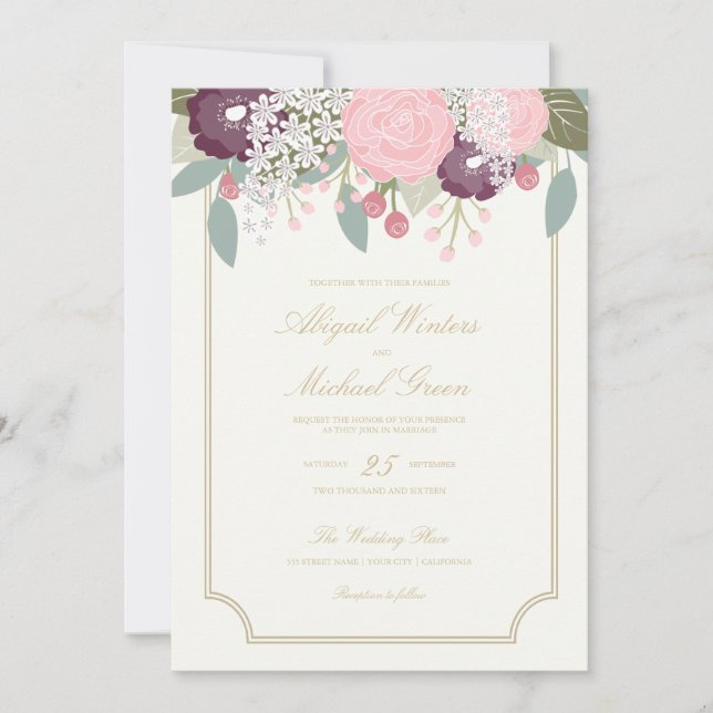Invitación a matrimonio floral grande (Anverso)