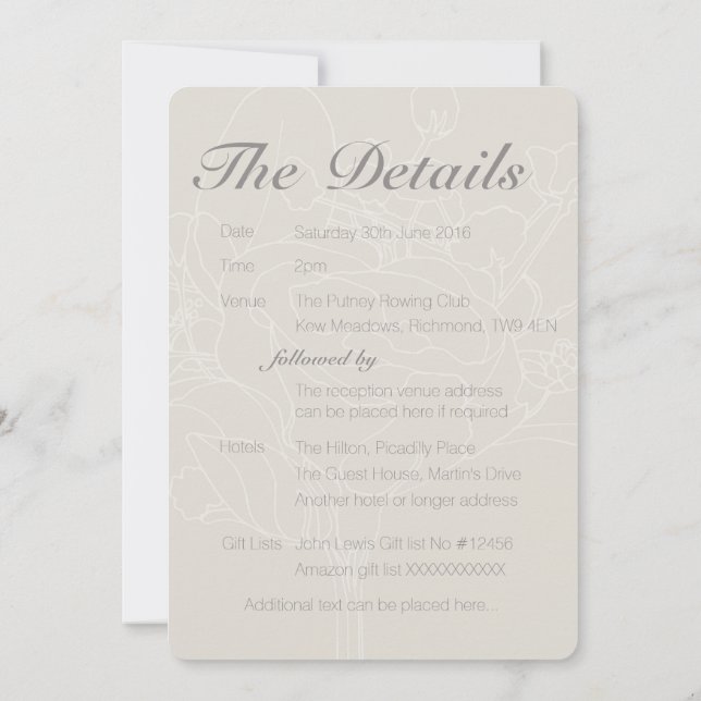 Invitación a matrimonio floral Insertar (natural) (Reverso)