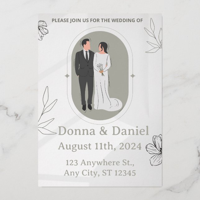 Invitación a matrimonio floral personalizado, matr (Anverso)