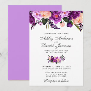 Invitación a matrimonio floral púrpura ultraviolet