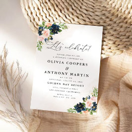 Invitación a matrimonio floral rosa de la marina y