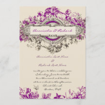 Invitación a matrimonio floral violeta gris morado