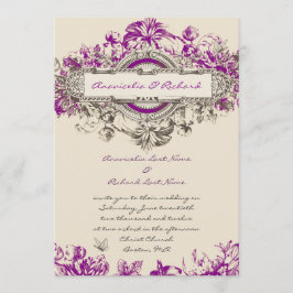 Invitación a matrimonio floral violeta gris morado