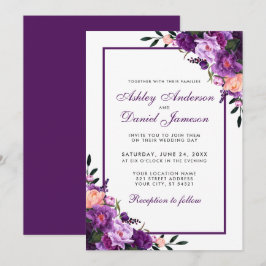 Invitación a matrimonio floral violeta púrpura PSB
