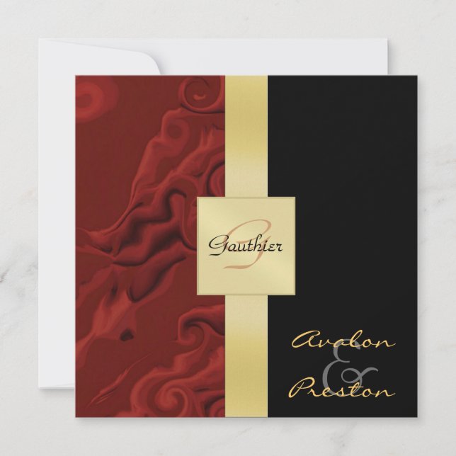 Invitación a matrimonio formal con monograma rojo (Anverso)