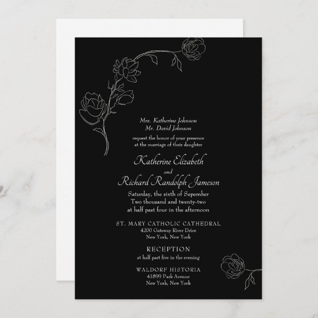 Invitación a matrimonio formal de esquema de jazmí (Anverso / Reverso)