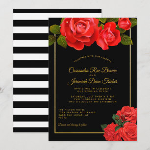 Invitación a matrimonio formal de rosas y rayas ro