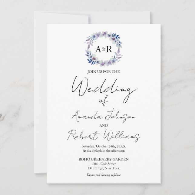 Invitación a matrimonio fotográfico de caligrafía  (Anverso)