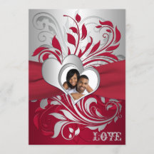 Invitación a matrimonio fotográfico rojo, plateado