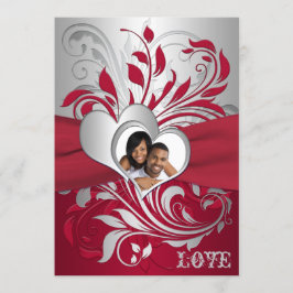 Invitación a matrimonio fotográfico rojo, plateado