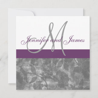 Invitación a matrimonio gris ciruela Monograma Nom