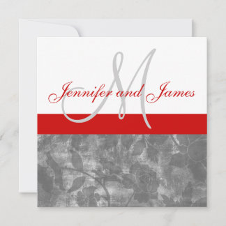 Invitación a matrimonio gris rojo Monograma Nombre