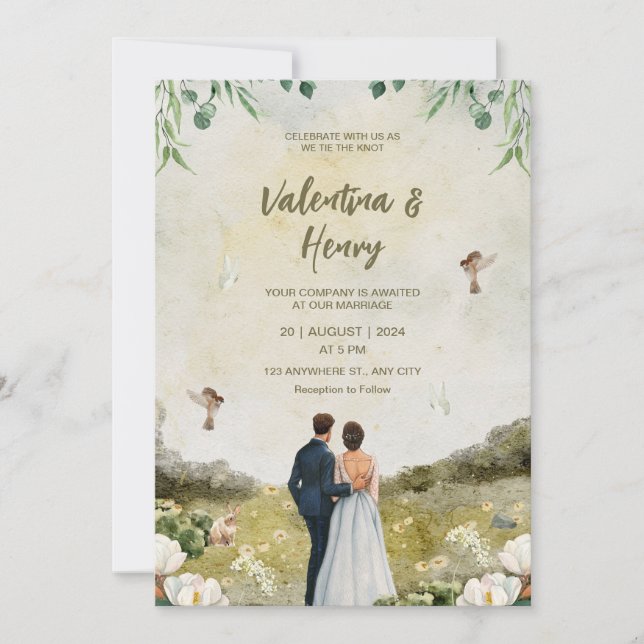 Invitación a matrimonio Ilustracion de pareja únic (Anverso)