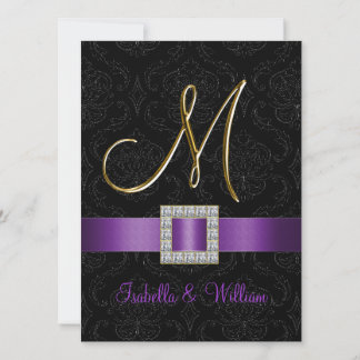 Invitación a matrimonio inicial M morado negro Dam