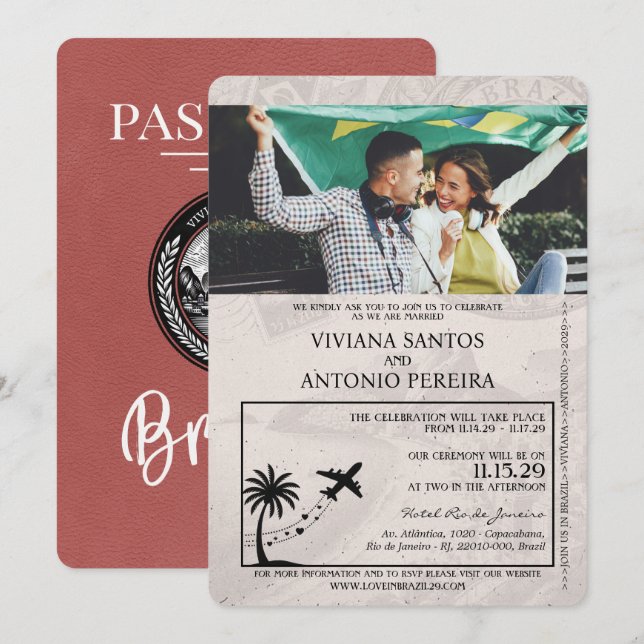 Invitación a matrimonio ligero en Borgoña Brasil (Anverso / Reverso)