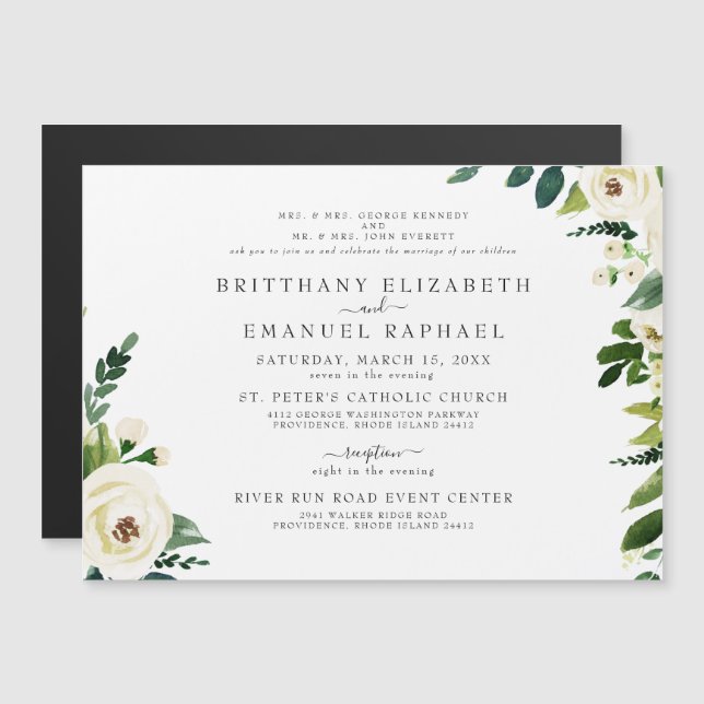 Invitación a matrimonio magnético floral simple (Anverso/Reverso)