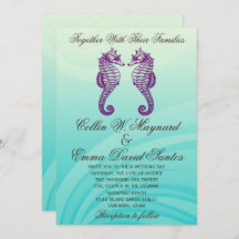 Invitación a matrimonio malva y azul de caballito 