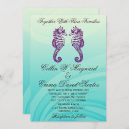 Invitación a matrimonio malva y azul de caballito