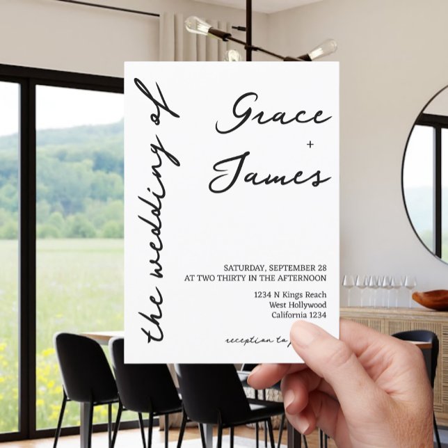 Invitación a matrimonio Minimalista manuscrito sim (Simple Handwritten Minimalist Wedding Invitations from Ricaso. Modern black and white invites)