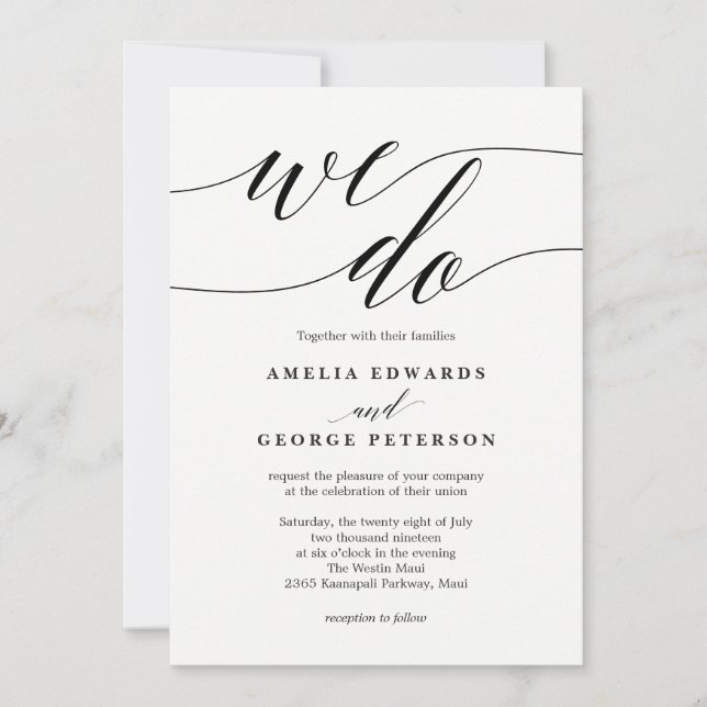 Invitación a matrimonio moderno de COLOR EDITABLE (Anverso)