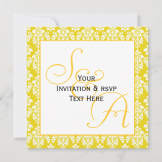 Invitación a matrimonio monograma Damasco amarillo