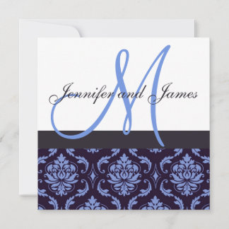 Invitación a matrimonio Monograma Damasco Azul de