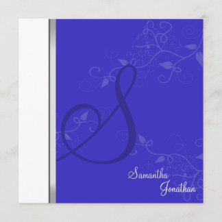 Invitación a matrimonio Monograma Floral Azul Real