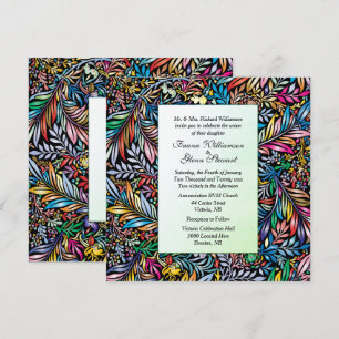 Invitación a matrimonio multicolor Flora y Fauna