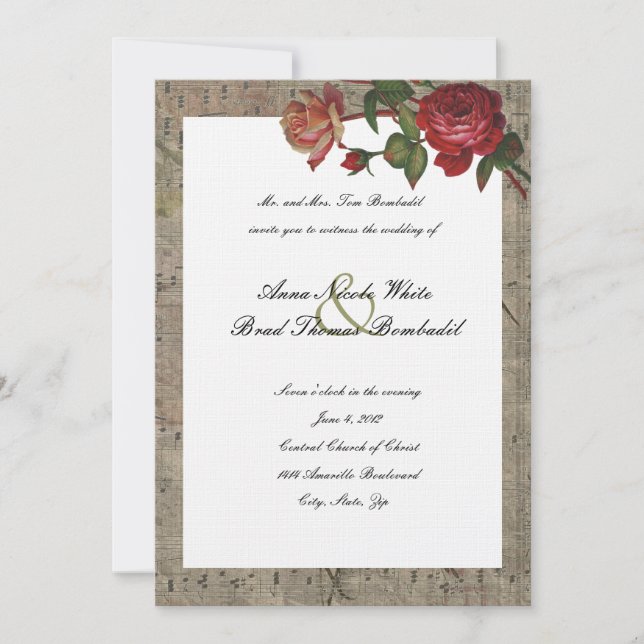 Invitación a matrimonio musical Rosa Vintage (Anverso)