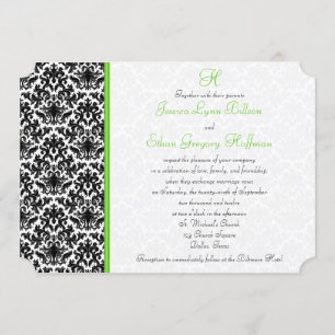 Invitación a matrimonio negro, blanco y verde para